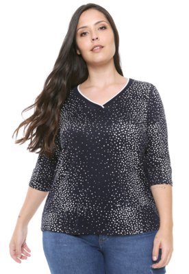 Blusa Lunender Mais Mulher Plus Poá Azul-marinho Menor preço em Blusa Lunender Mais Mulher Plus Poá Azul-marinho