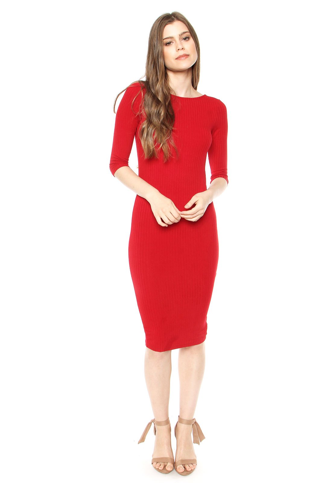 vestido vermelho canelado