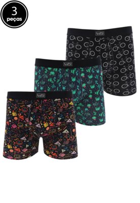 Menor preço em Kit 3pçs Cueca Lupo Boxer Estampada Preto