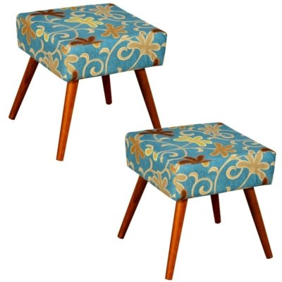Kit 02 Puffs Decorativos Lyam Decor Lívia Floral Azul Menor preço em Kit 02 Puffs Decorativos Lyam Decor Lívia Floral Azul