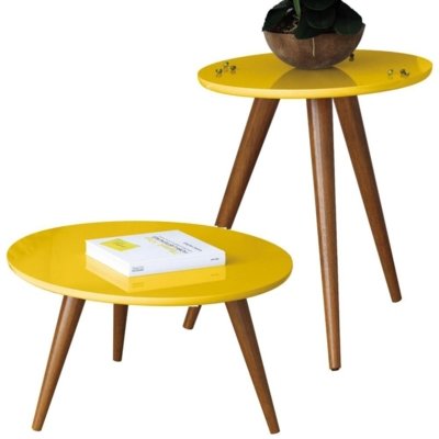 Kit Mesa Lateral Com Mesa De Centro Decorativa Lyam Decor Sofia Amarelo Menor preço em Kit Mesa Lateral Com Mesa De Centro Decorativa Lyam Decor Sofia Amarelo