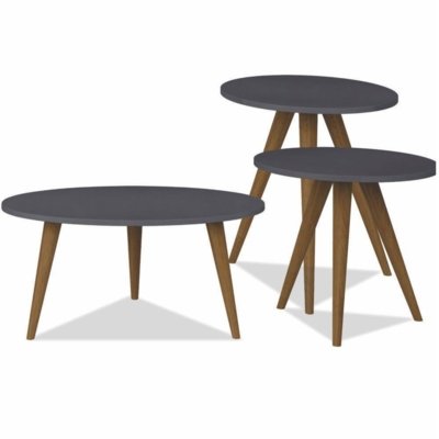 Kit com Mesa de Centro e Mesas Laterais Lyam Decor Retrô Preto Menor preço em Kit com Mesa de Centro e Mesas Laterais Lyam Decor Retrô Preto