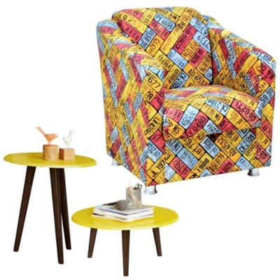 Poltrona Decorativa com Mesa de Centro e Lateral Lyam Decor Laura Amarelo Menor preço em Poltrona Decorativa com Mesa de Centro e Lateral Lyam Decor Laura Amarelo