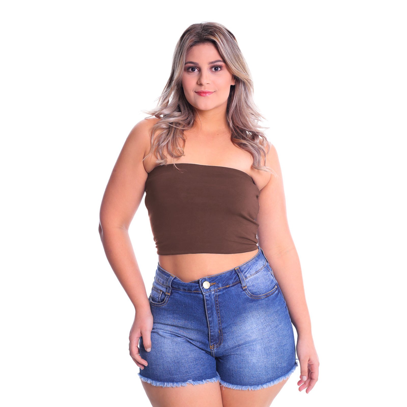 Cropped Tomara Que Caia Faixa Plus Size Lynnce Marrom - Compre Agora