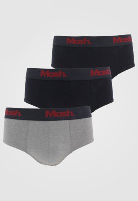 Kit 3pçs Cueca MASH Slip Logo Azul-Marinho/Cinza Menor preço em Kit 3pçs Cueca MASH Slip Logo Azul-Marinho/Cinza