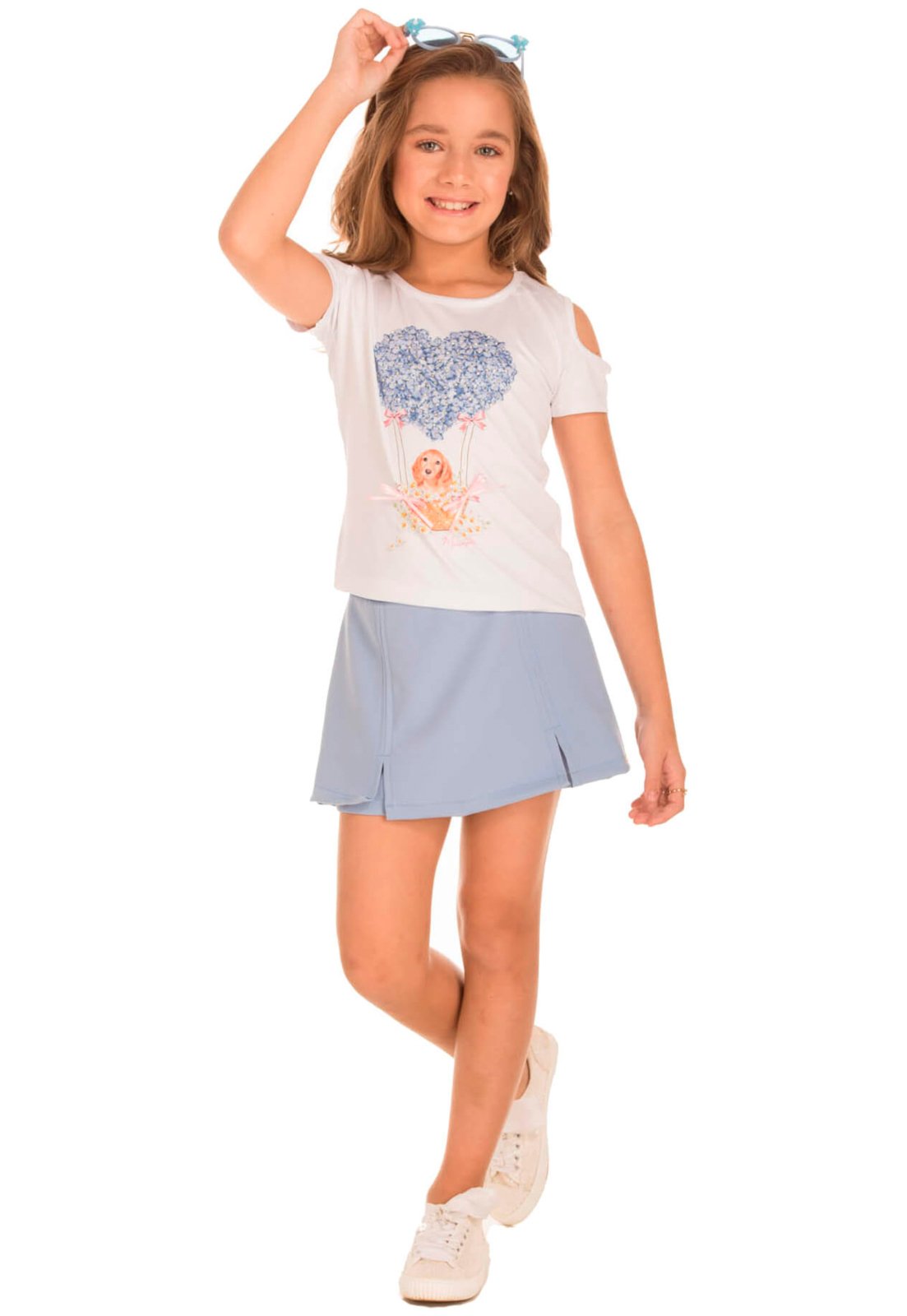 conjunto short saia e blusa infantil