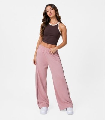 Calça Juvenil Wide Leg Moletom Felpado Minty Rosa