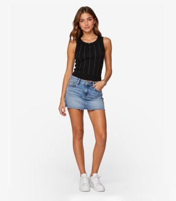 Regata Feminina Ribana Canelada Com Strass Minty Preto