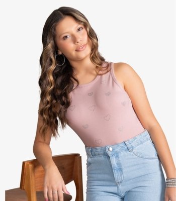 Regata Feminina Ribana Com Strass Minty Rosa