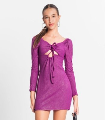 Vestido Juvenil Em Ribana Canelada Lurex Minty Roxo