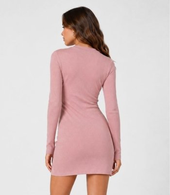Vestido Juvenil Midi Manga Longa Em Ribana Minty Rosa