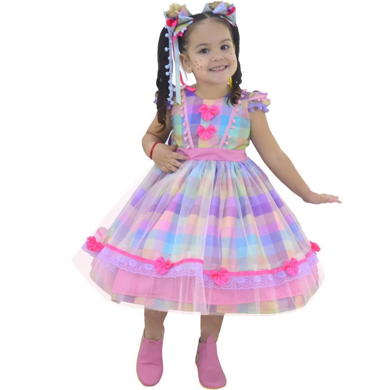 Vestido Festa Junina Caipira Xadrez Infantil Azul São João