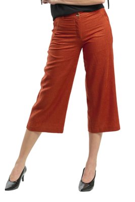 Calça MX Fashion Linho Pantacourt Vicki Terra Menor preço em Calça MX Fashion Linho Pantacourt Vicki Terra