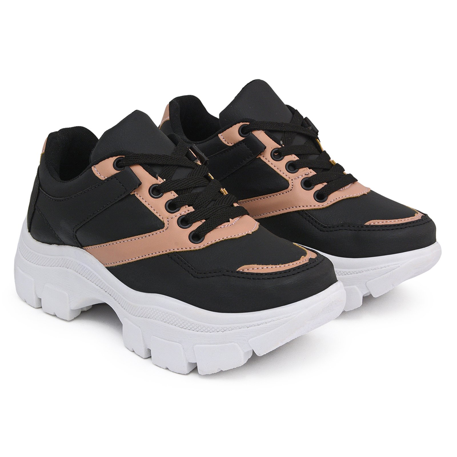 tÊnis feminino chunky sneaker solado plataforma preto nude blogueira