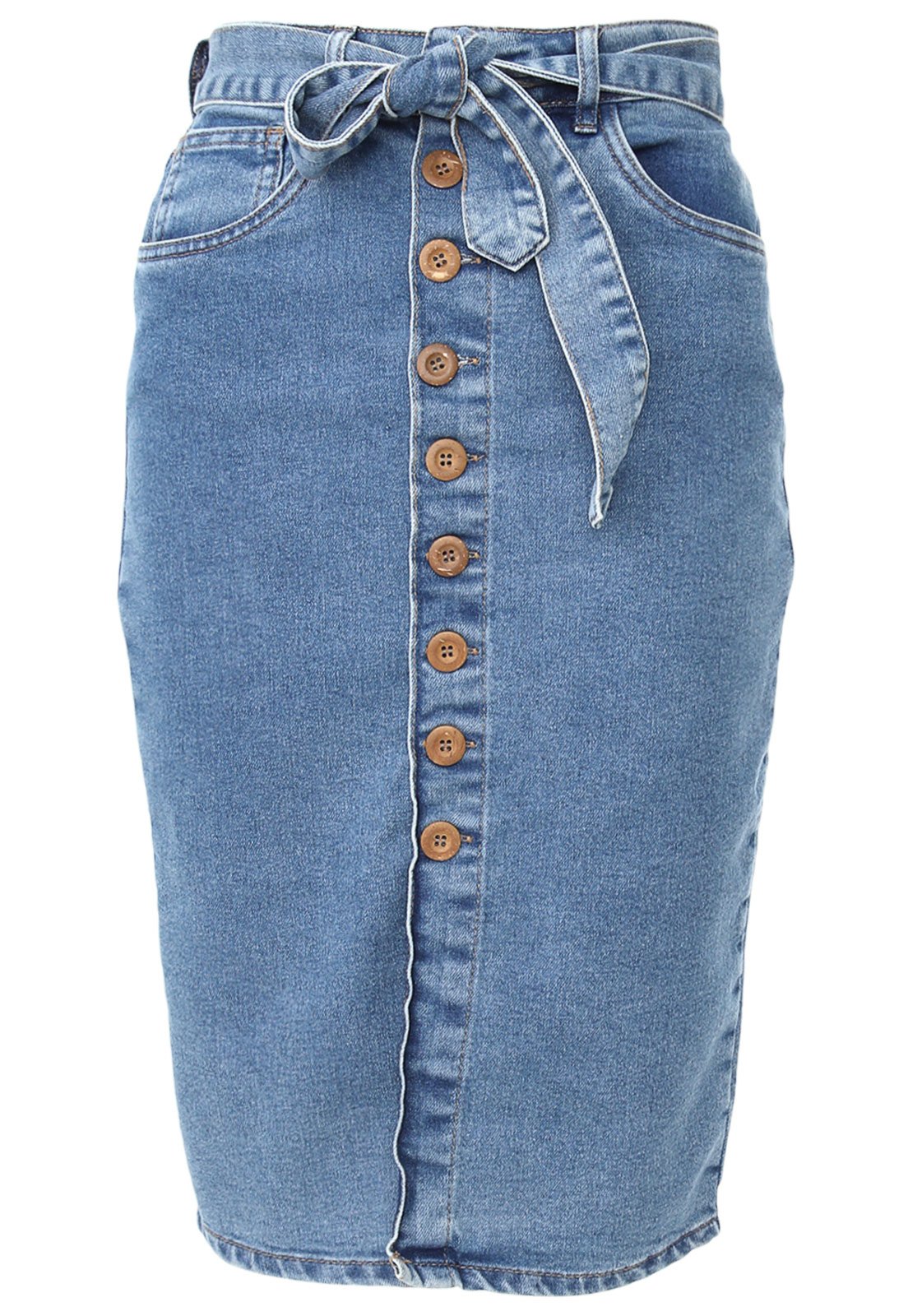 Saia jeans hot sale botao midi