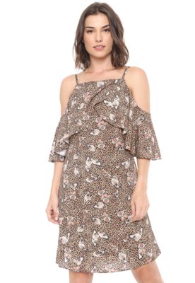 Vestido Ciganinha Malwee Curto Onça Bege Menor preço em Vestido Ciganinha Malwee Curto Onça Bege