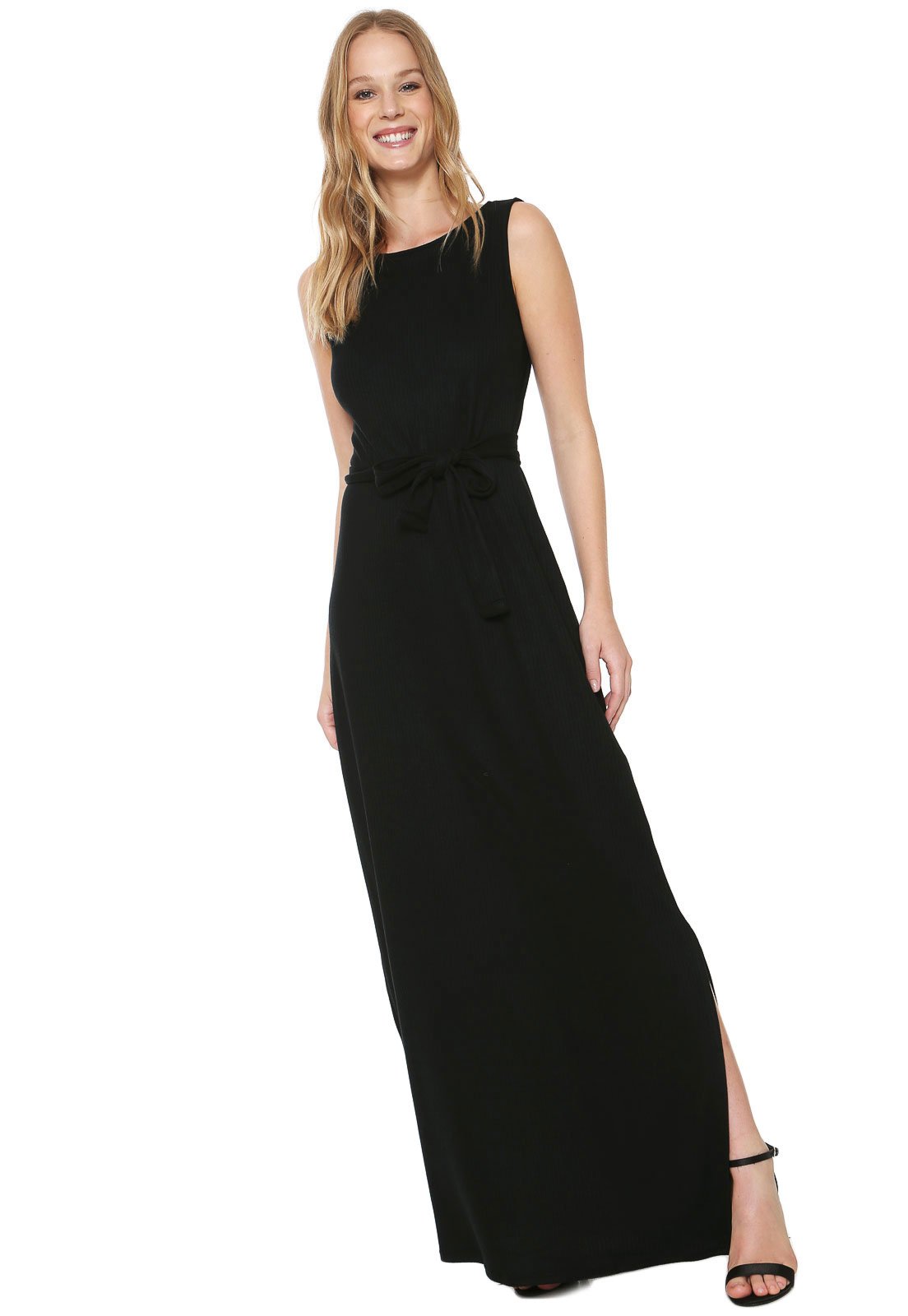 vestido longo canelado preto