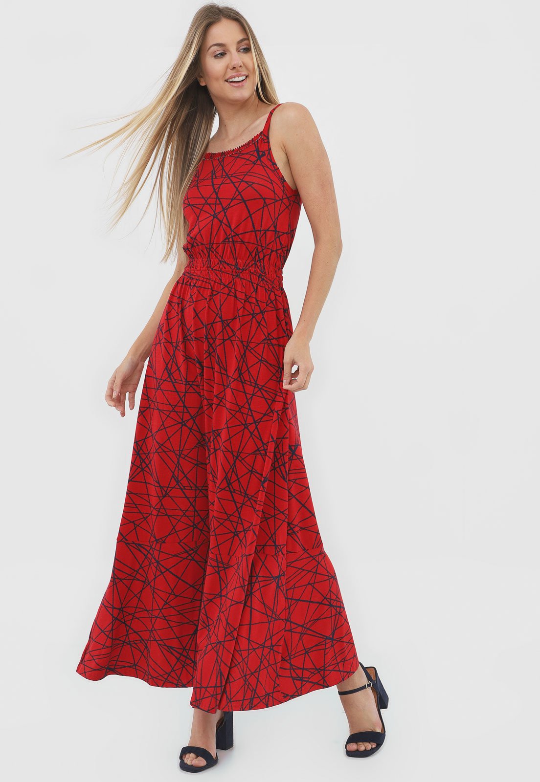 vestido longo estampado vermelho