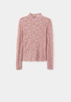 Blusa Feminina Mango Renda Gola Alta Rosa
