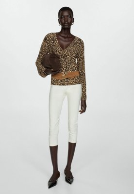 Blusa Mango Reta Animal Print Lin Bege