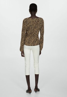 Blusa Mango Reta Animal Print Lin Bege
