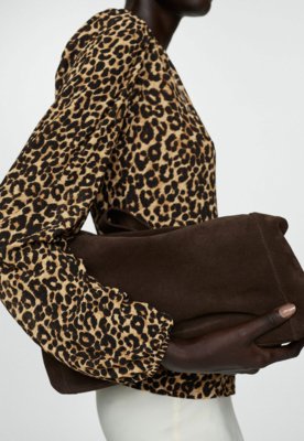 Blusa Mango Reta Animal Print Lin Bege
