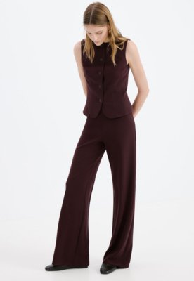 Calça Feminina Mango Perna Ampla Vinho