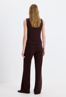 Calça Feminina Mango Perna Ampla Vinho
