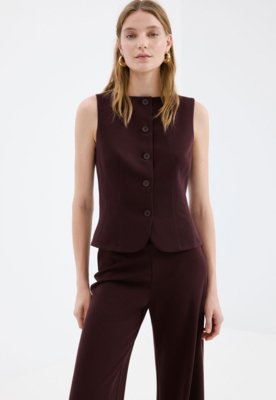 Calça Feminina Mango Perna Ampla Vinho