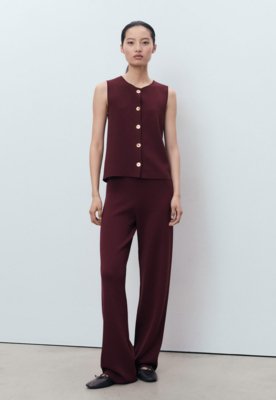 Calça Feminina Mango Reta Vinho