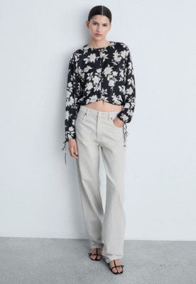Camisa Cropped Mango Reta Savage Preta