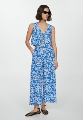 Colete Cropped Mango Reto Floral Azul