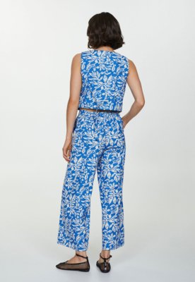 Colete Cropped Mango Reto Floral Azul