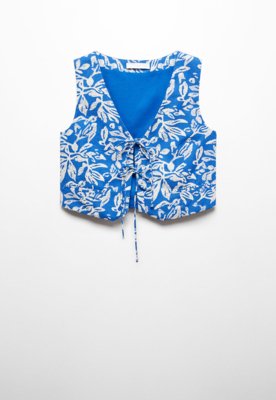 Colete Cropped Mango Reto Floral Azul