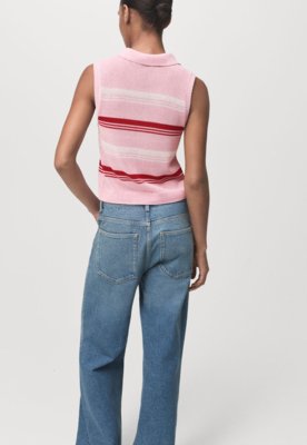 Regata Polo Feminina Mango Listrada Rosa