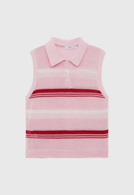 Regata Polo Feminina Mango Listrada Rosa