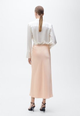 Saia Mango Midi Acetinada Rosa