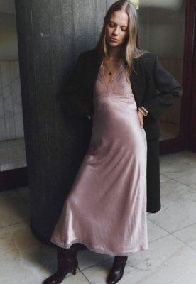 Vestido Feminino Mango Lark Detalhe em Renda Rosa