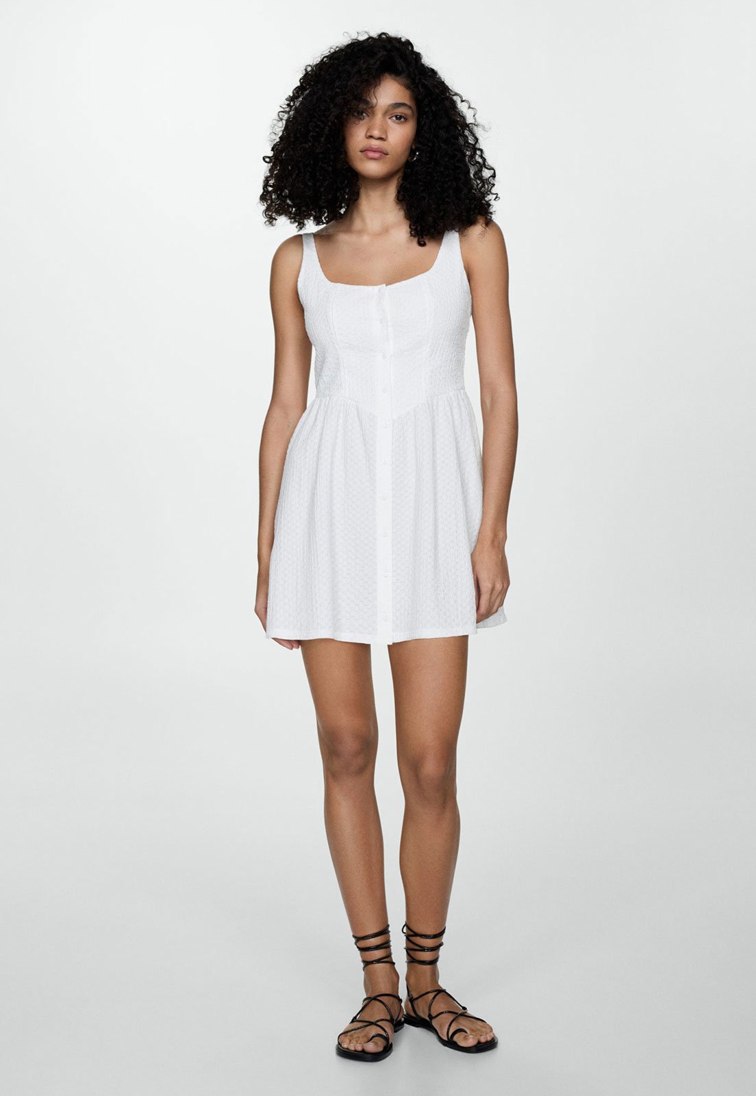 Vestido Mango Curto Texturizado Branco