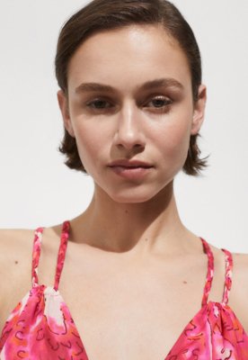 Vestido Mango Longo Estampado Rosa