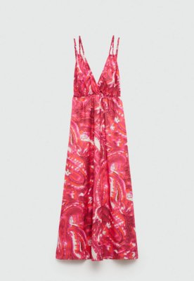 Vestido Mango Longo Estampado Rosa