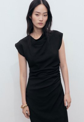 Vestido Mango Midi Drapeado Preto