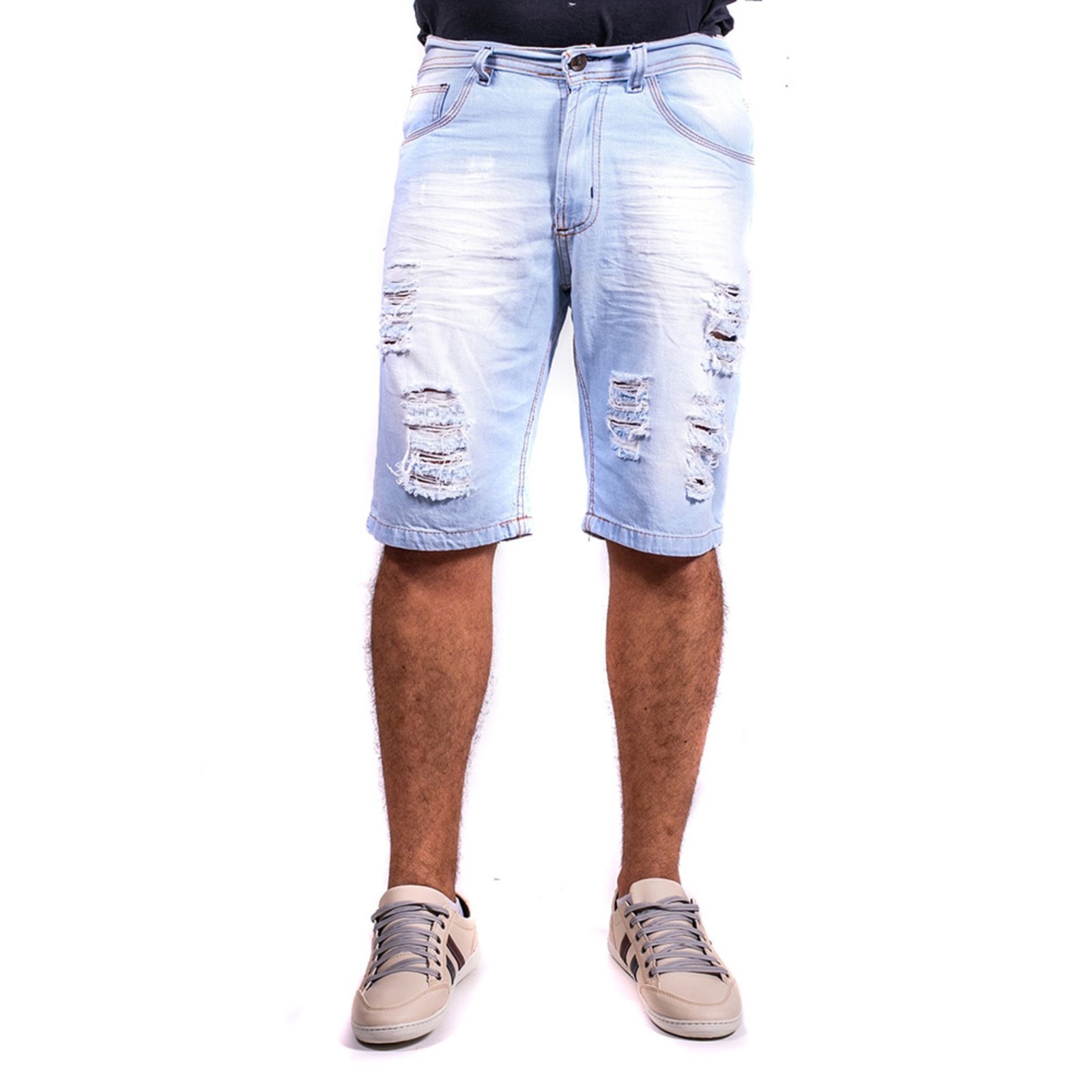 bermuda jeans branca rasgado masculino