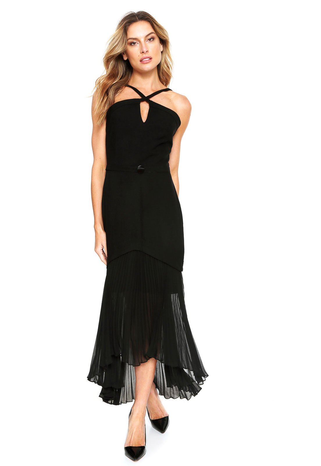 Resultado de imagem para vestido plissado com babado