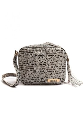 Bolsa Transversal Maria Milão Mini Bag Crocô Branco/Preto Menor preço em Bolsa Transversal Maria Milão Mini Bag Crocô Branco/Preto