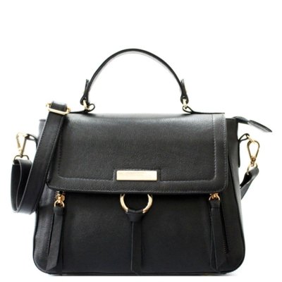 Bolsa Maria Verônica Tampa com Argola Couro Preto. Menor preço em Bolsa Maria Verônica Tampa com Argola Couro Preto.