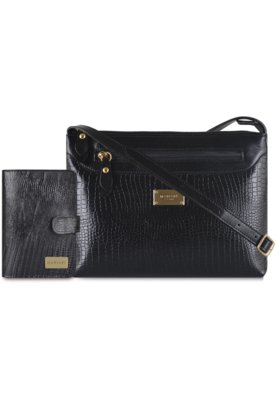 Kit Bolsa e Carteira Couro Mariart Lezard Preto Menor preço em Kit Bolsa e Carteira Couro Mariart Lezard Preto