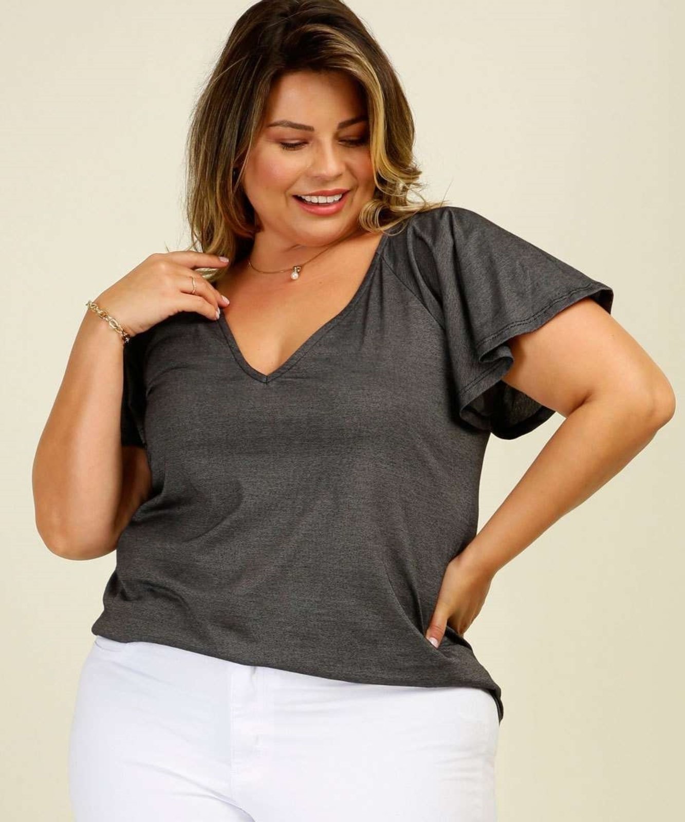 Blusa manga best sale curta plus size