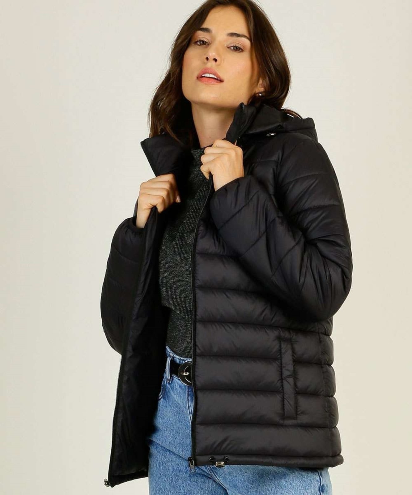 Jaqueta puffer feminina com 2024 capuz