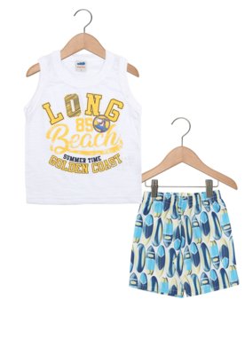 Conjunto 2pçs Marlan Curto Menino Branco/Azul Menor preço em Conjunto 2pçs Marlan Curto Menino Branco/Azul